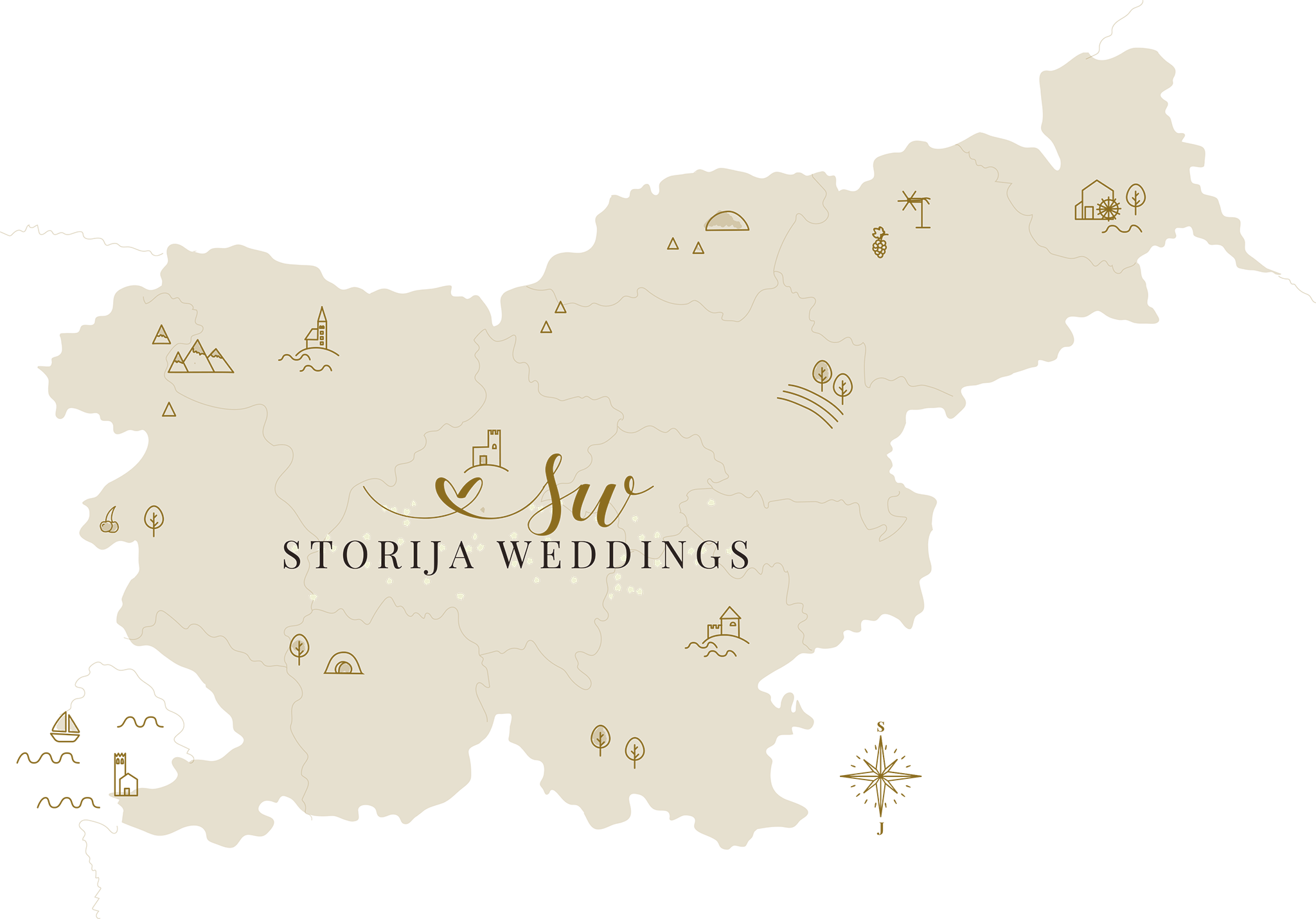 Zemljevid poročnih lokacij v Sloveniji. Poročna načrtovalka Petra Starbek organizira čudovite in po meri narejene poroke po Sloveniji in tudi izven nje.